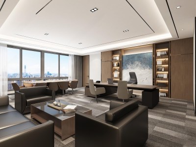 现代经理办公室3D模型下载